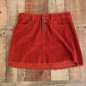 RSQ Red Corduroy Mini Skirt With Frayed Hem & Button Front Size 3
